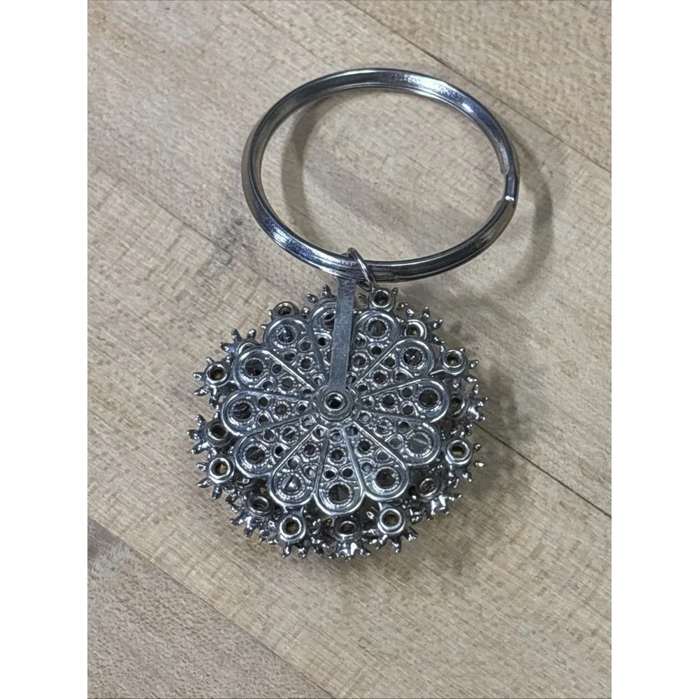Y2K Silver Tone Rhinestone Starburst Purse Charm Keychain Pink AB Crystal Dangle